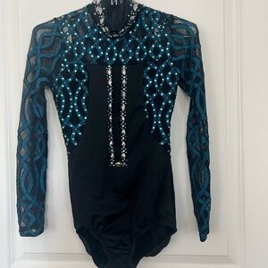 Black and turqoise green one piece dance costume